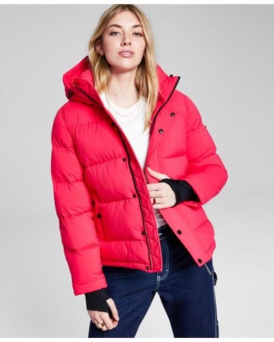 BCBGeneration Hooded Thumbhole-cuff Puffer Coat - Red