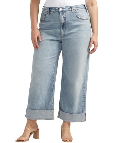 Silver Jeans Co. Plus Size baggy Mid Rise Wide Leg Cropped Jeans - Blue