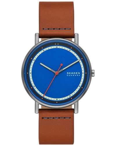 Skagen Signatur Three Hand Leather Watch 40mm - Blue