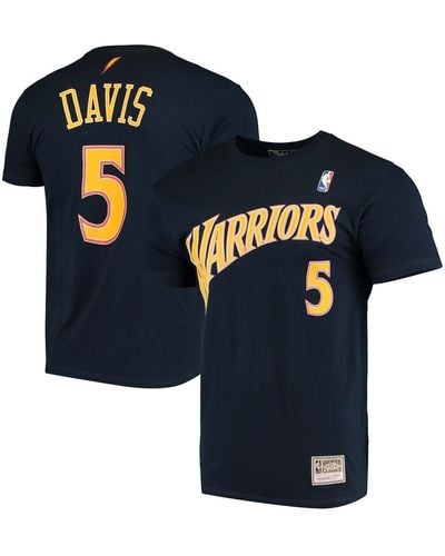Mitchell & Ness Baron Davis Gold State Warriors Hardwood Classics Stitch Name And Number T-shirt - Blue