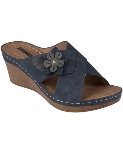 Gc Shoes Selly Flower Wedge Sandals - Blue