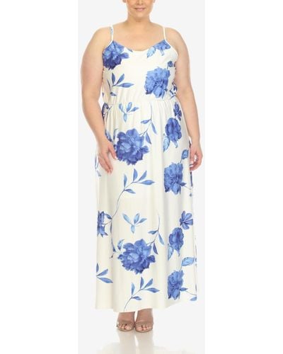 White Mark Plus Size Floral Strap Maxi Dress - Blue