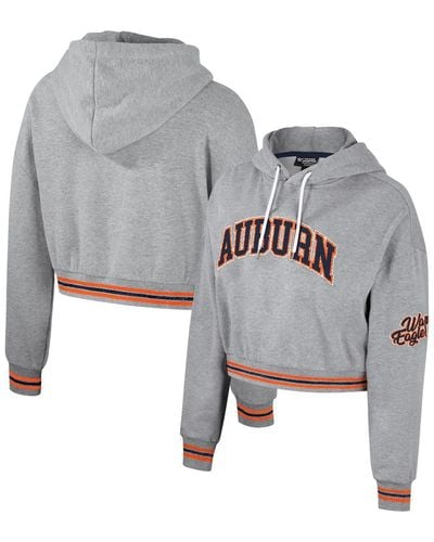 The Wild Collective Auburn Tigers Cropped Shimmer Pullover Hoodie - Gray