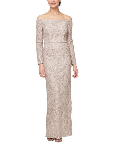 Alex Evenings Sequined-lace Off-the-shoulder Gown - White