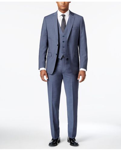 Calvin Klein Men's Extra-slim Fit Light Blue Neat Vested Suit