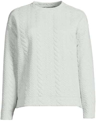 Lands' End Over D Quilted Cable Sweatshirt - White