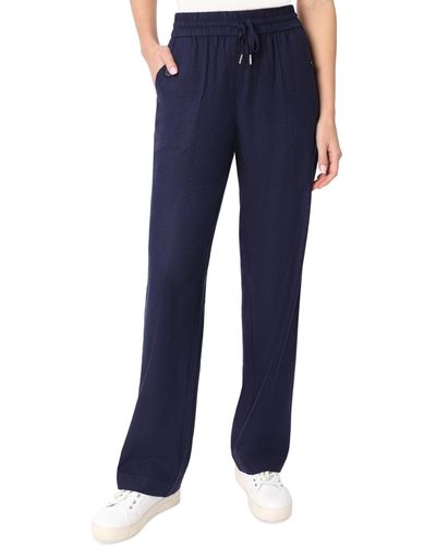 Jones New York Linen Drawstring-waist Buttoned-pocket Pants - Blue