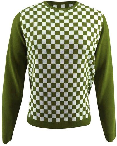 Bellemere New York Bellemere Checker Print Cashmere Merino Fantasy Sweater - Green