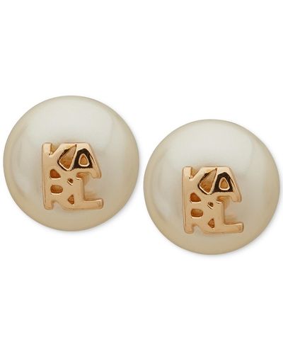 Karl Lagerfeld Imitation-pearl Logo Stud Earrings - Natural
