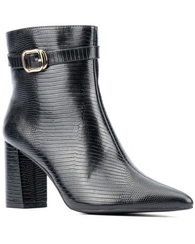 New York & Company Edena-lizard Embossed Pointy Ankle Boot - Black