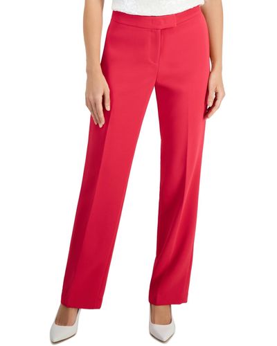 Anne Klein Solid Mid-rise Bootleg Ankle Pants - Red