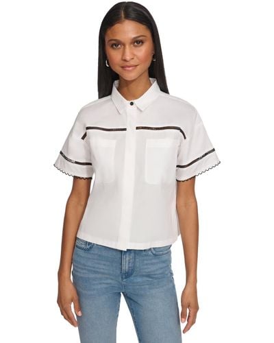 Karl Lagerfeld Collared Cotton Logo Lace Shirt - White