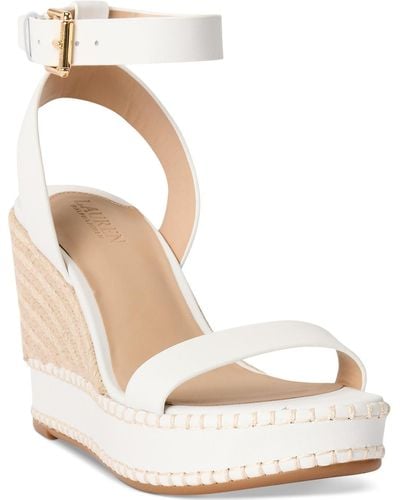 Lauren by Ralph Lauren Hilarie Ankle-strap Espadrille Platform Wedge Sandals - White