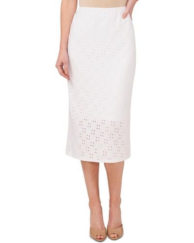 Cece Open Knit Side Slit Pull-on Midi Skirt - White