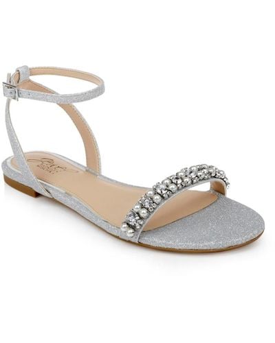 Badgley Mischka Daria Rhinestone Embellished Evening Flat Sandals - Metallic