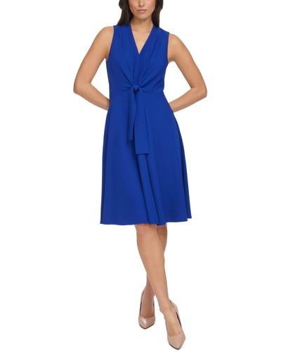 Tommy Hilfiger Crepe Tie-front Sleeveless Dress - Blue
