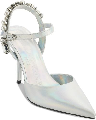 Karl Lagerfeld Shelli Embellished Ankle-strap Pointed-toe Pumps - White