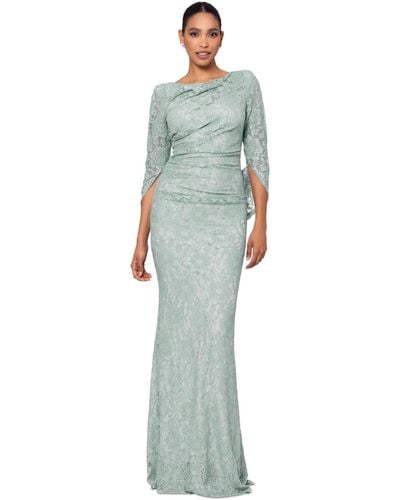 Betsy & Adam Betsy Adam Lace Cape-sleeve Gown - Blue