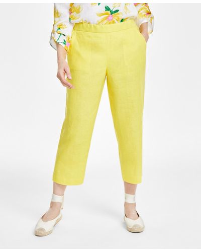 Charter Club 100% Linen Solid Cropped Pull-on Pants - Yellow