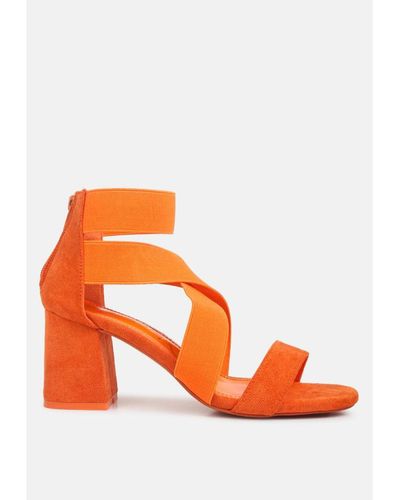 LONDON RAG Elastic Strappy Block Heel Sandals - Orange