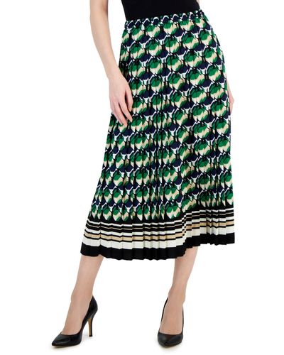 Anne Klein Printed Pull-on Pleated Skirt - Green