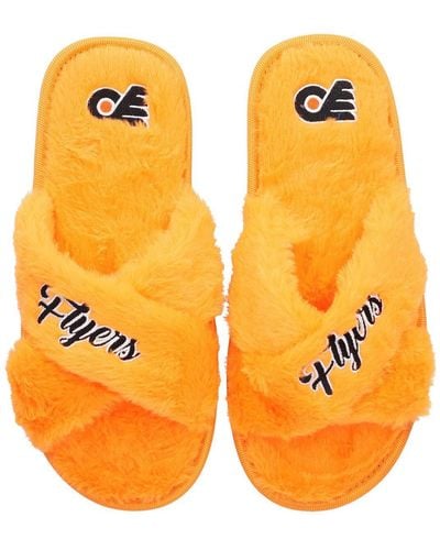 FOCO Philadelphia Flyers Script Cross Slide Slippers - Yellow