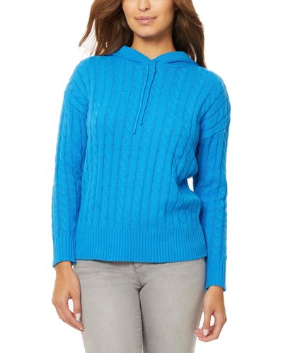 Jones New York Ribbed Hoodie Sweater - Blue