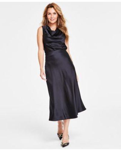 INC International Concepts Sleeveless Cowlneck Blouse Satin Midi Skirt Created For Macys - Blue
