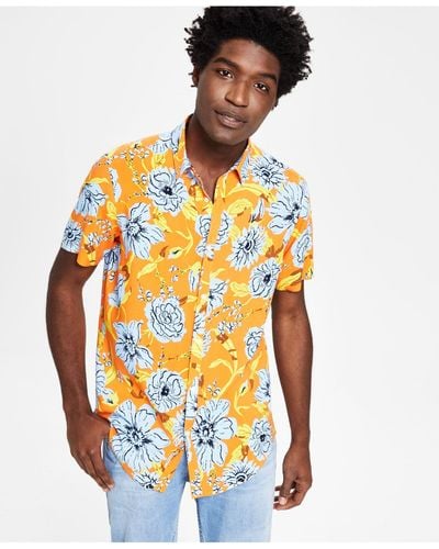 INC International Concepts Regular-fit Floral-print Shirt, Created For Macy's - Orange