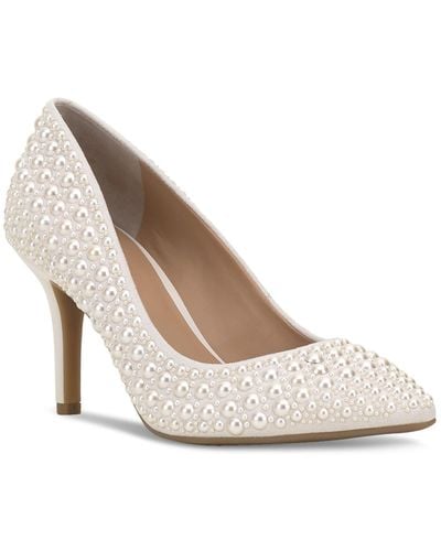 INC International Concepts Zitah Embellished Pointed Toe Pumps - White