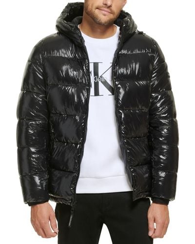 Calvin Klein High Shine Hooded Puffer Jacket - Black