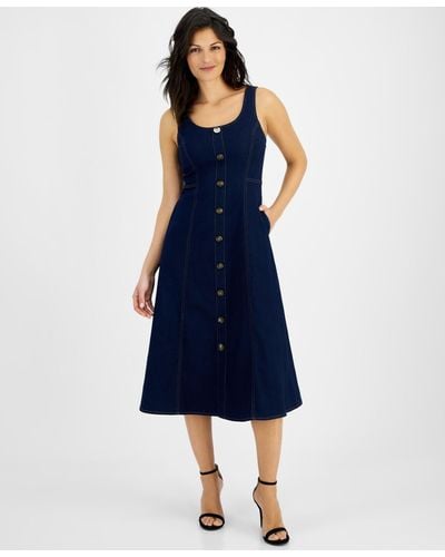 Anne Klein Sleeveless Button-front Dress - Blue