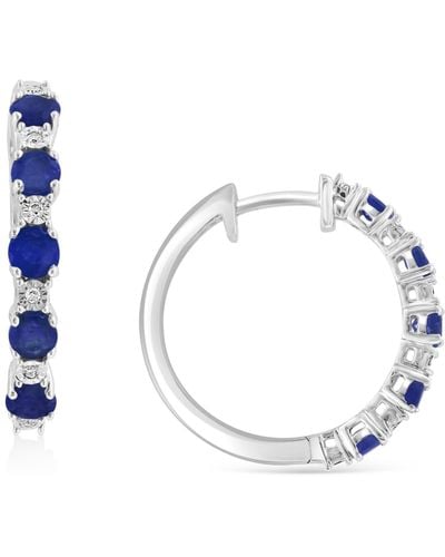 Effy Sapphire (3/4 Ct. T.w.) & Diamond Accent Small Hoop Earrings In Sterling Silver, 0.81" - Blue
