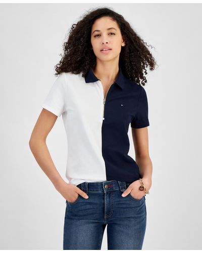Tommy Hilfiger Colorblock Zip-front Polo Shirt - Blue
