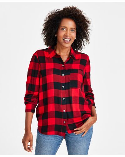 Style & Co. Perfect Plaid Button-up Shirt - Red