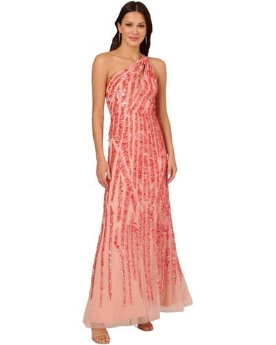 Adrianna Papell Asymmetric-neck Beaded Gown - Red