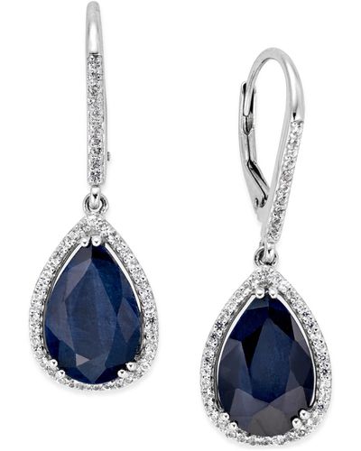 Macy's Black Sapphire (12 Ct. T.w.) And White Topaz (1/2 Ct. T.w.) Drop Earrings In Sterling Silver - Metallic