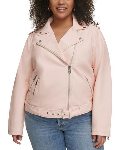 Levi's Plus Size Faux Leather Belted Motorcycle Jacket - Pink