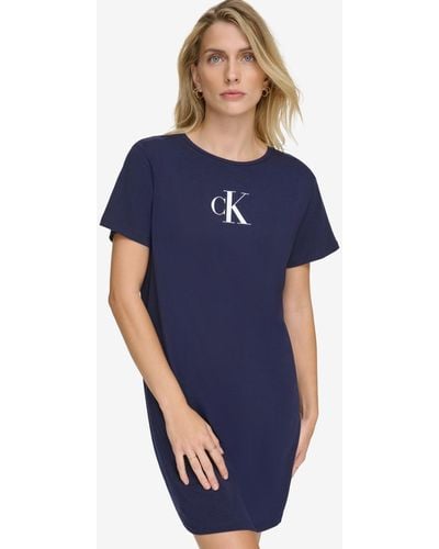 Calvin Klein Logo T-shirt Dress Swim Cover-up - Blue
