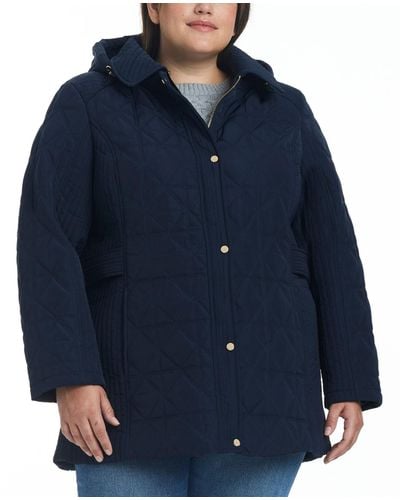 Jones New York Plus Size Hooded Quilted Coat - Blue