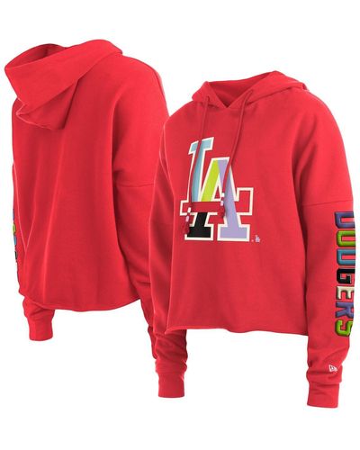 KTZ Los Angeles Dodgers Fashion High Hip Pullover Hoodie - Red