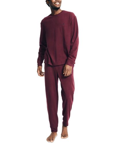 Nautica 2-pc. Relaxed-fit Waffle-knit T-shirt & Pajama Pants Set - Red