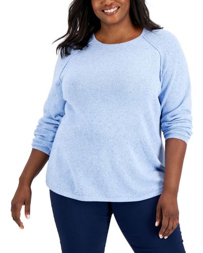 Karen Scott Plus Size Curved-hem Nep Sweater - Blue