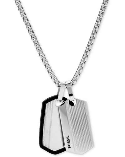 Fossil Chevron Stainless Steel Dog Tag Necklace - Metallic