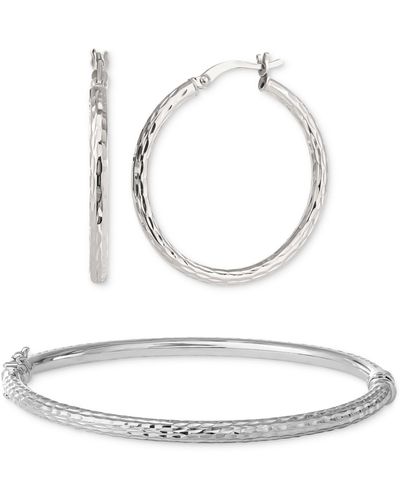 Giani Bernini 2-pc. Set Textured Medium Hoop Earrings & Matching Bangle Bracelet - White