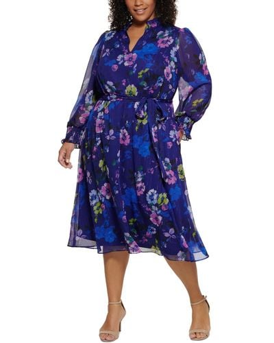 Jessica Howard Plus Size Floral-print Midi Dress - Blue
