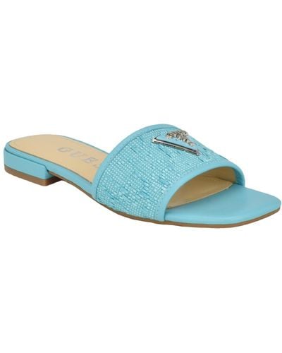 Guess Tamsey One Band Square Toe Slide Flat Sandals - Blue