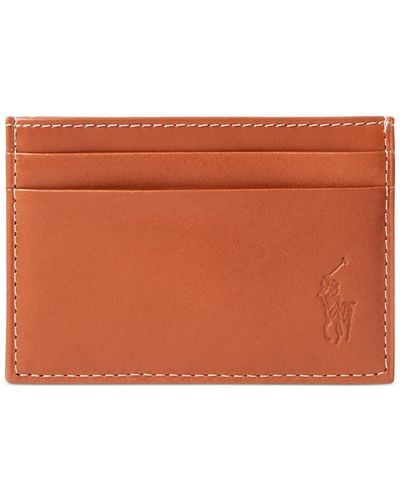 Polo Ralph Lauren Burnished Leather Card Case & Money Clip - Brown