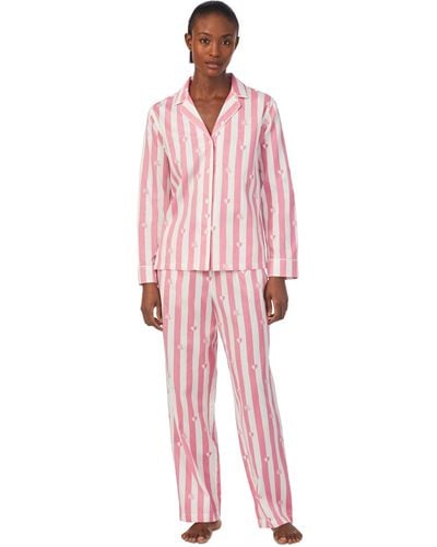 Lauren by Ralph Lauren Long-sleeve Notched-collar Pajamas Set - Pink