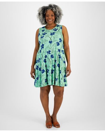 Style & Co. Plus Size Printed Flip-flop Dress - Blue